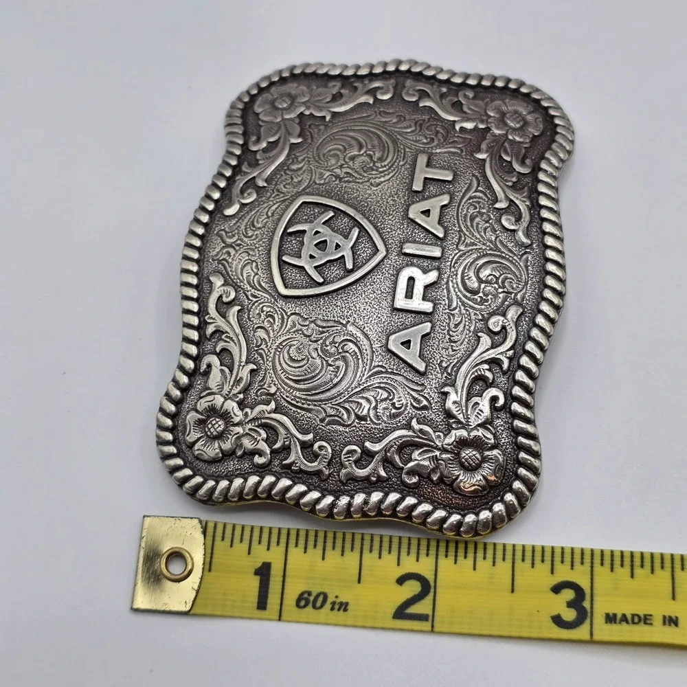 ARIAT Western Filigree Belt Buckle Silver Tone Rodeo Style Men's Cowboy Engraved